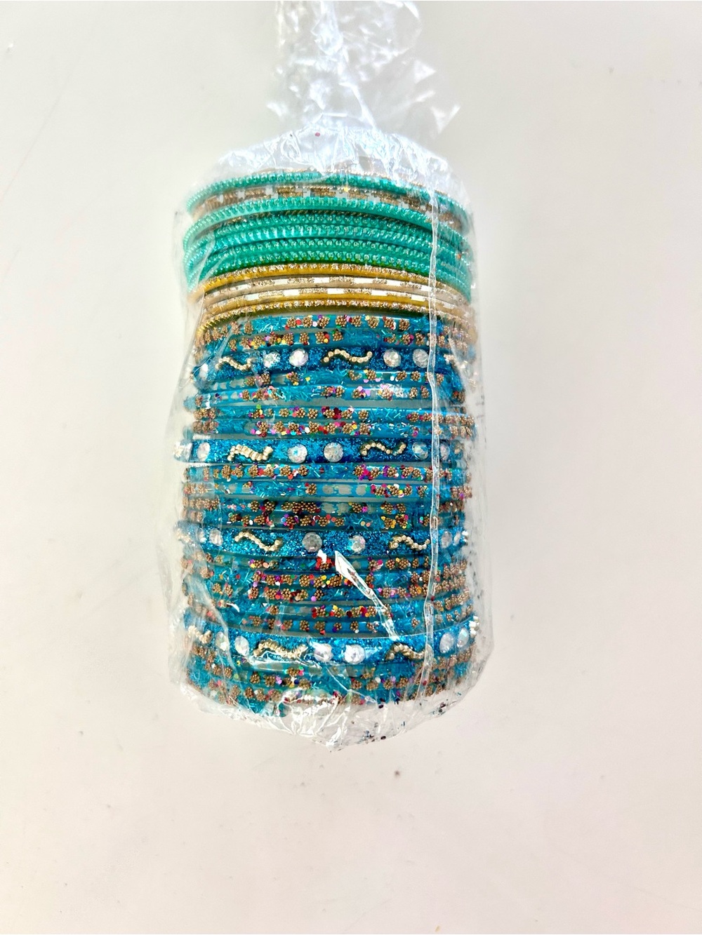 Colorful Turquoise and Gold Beaded Bangles Bracelet Stack